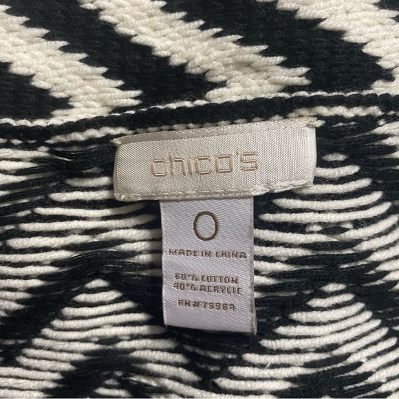 Chicos Cardigan Black White Chevron Retro Rays Contrast Trim - Picture 4 of 5